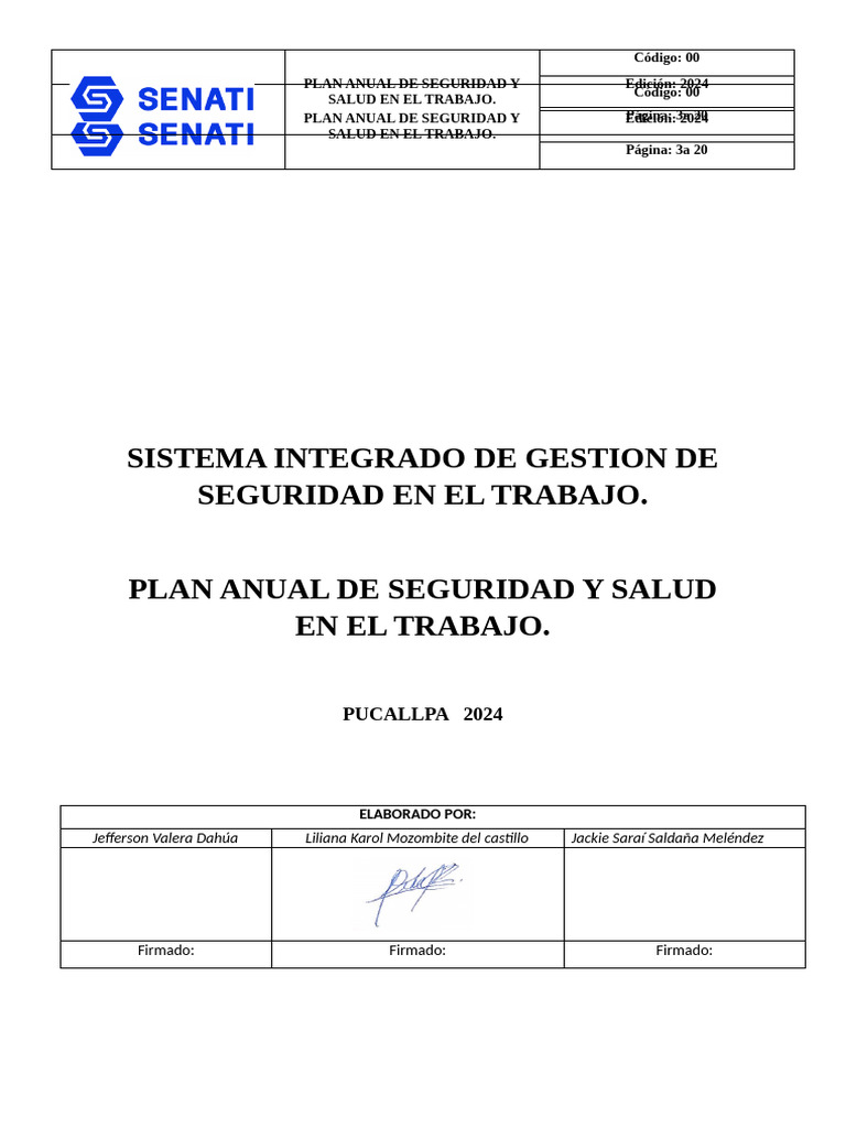 Plan Anual de Seguridad y Salud 2024 | PDF | Seguridad y salud ...