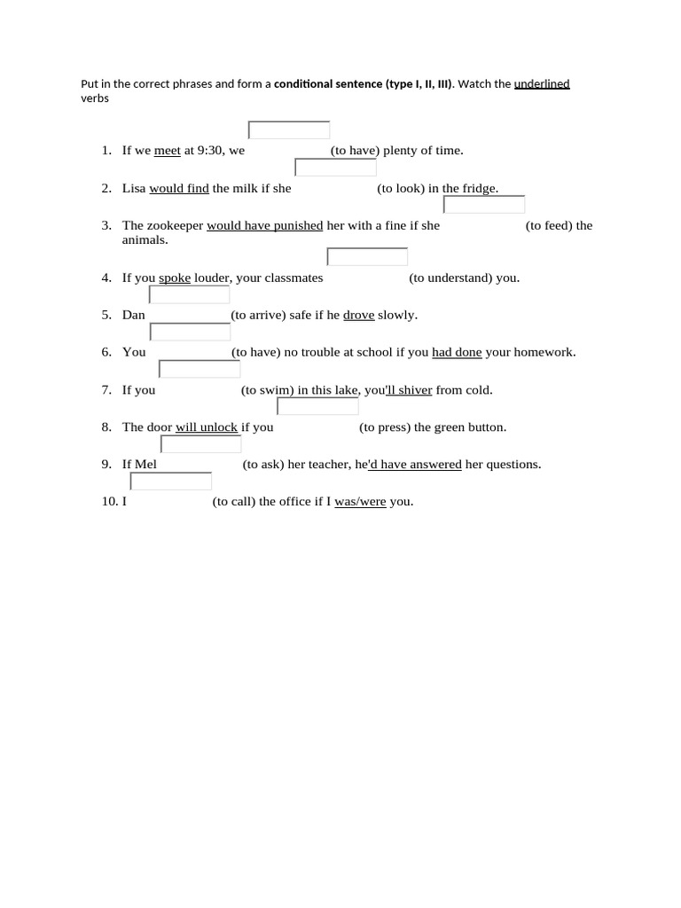 Conditional Sentences Practice Exercise | PDF