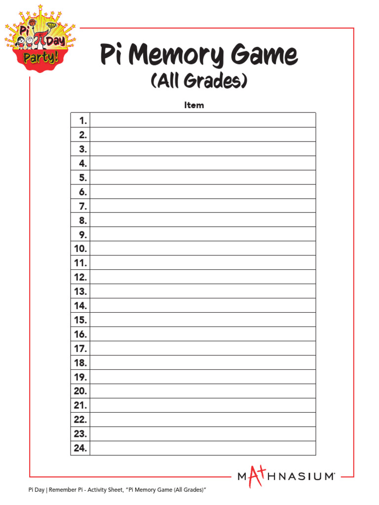 NA 2023 PiDay Activity Sheet 3 RememberPi MemoryGameAll Final | PDF
