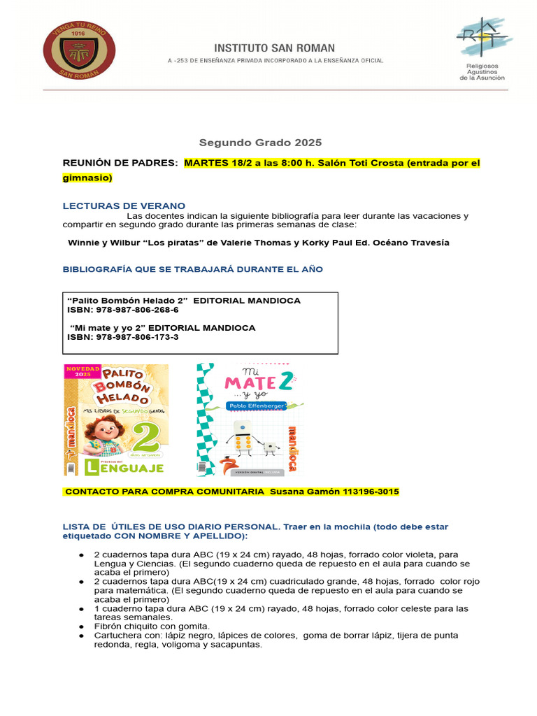 Libros y útiles para Segundo Grado 2025 | PDF | Materiales de ...