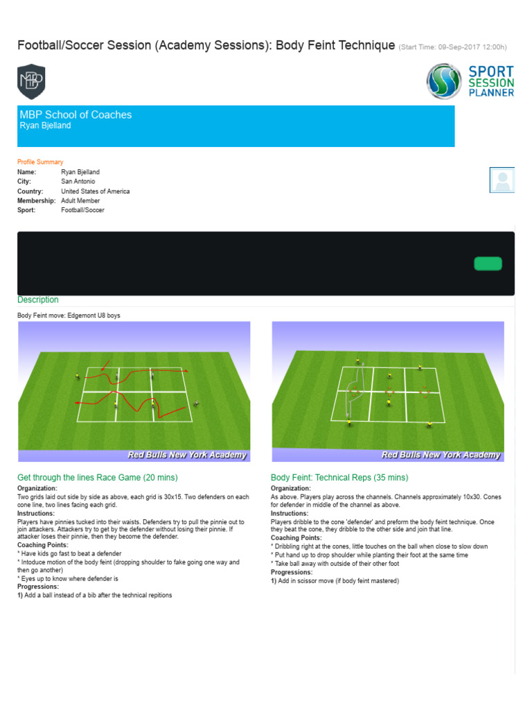 Football/Soccer Session (Academy Sessions) : Body Feint Technique | PDF ...