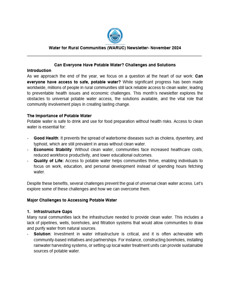 Potable Water Access in Rural Areas | PDF | Drinking Water | Water