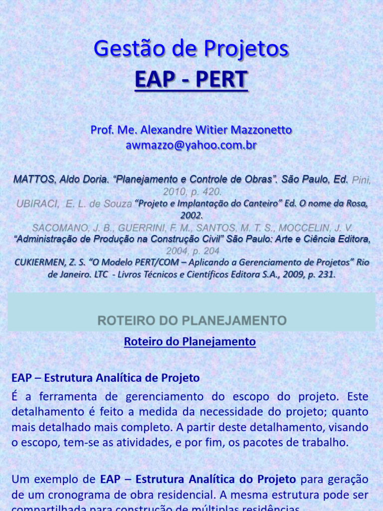 EAP e PERT na Gestão de Projetos | PDF | Tempo | Gestão de projetos