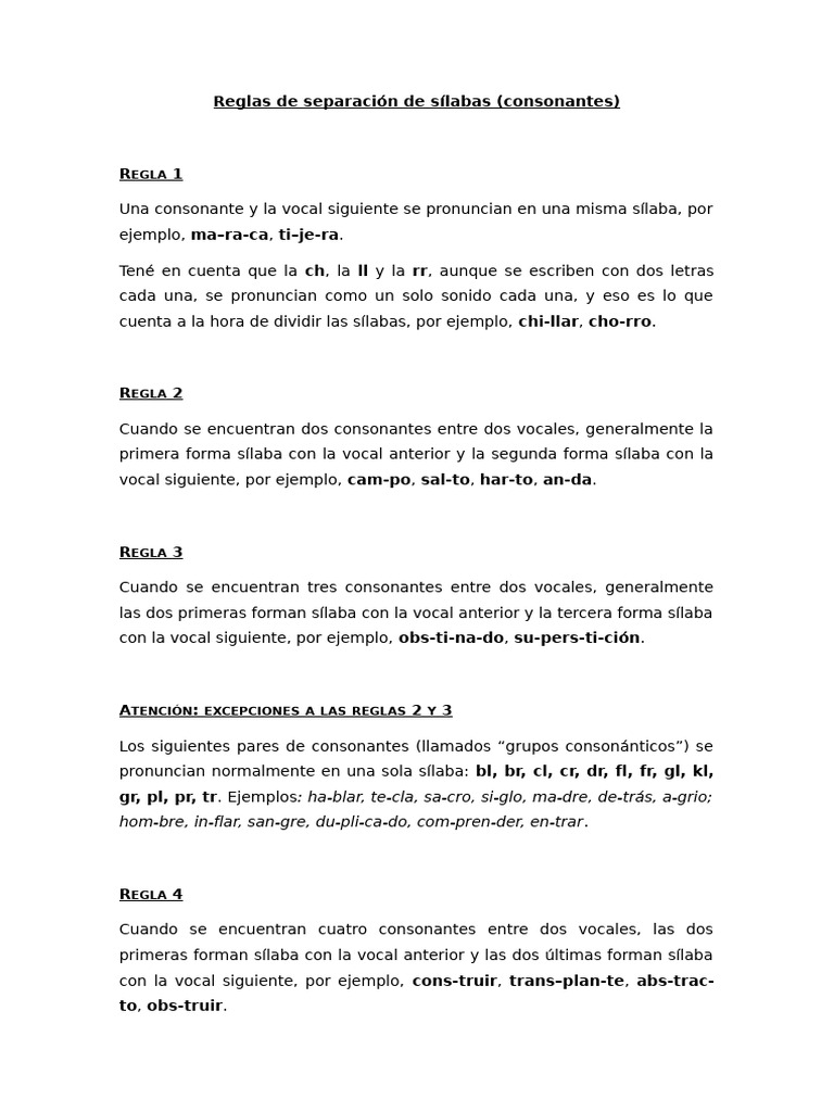 Separación de sílabas y consonantes | PDF