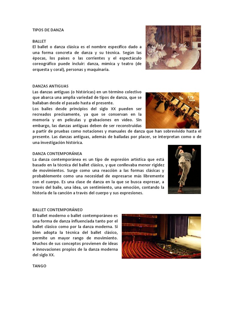 Tipos de Danza | PDF | Bailes | Ballet