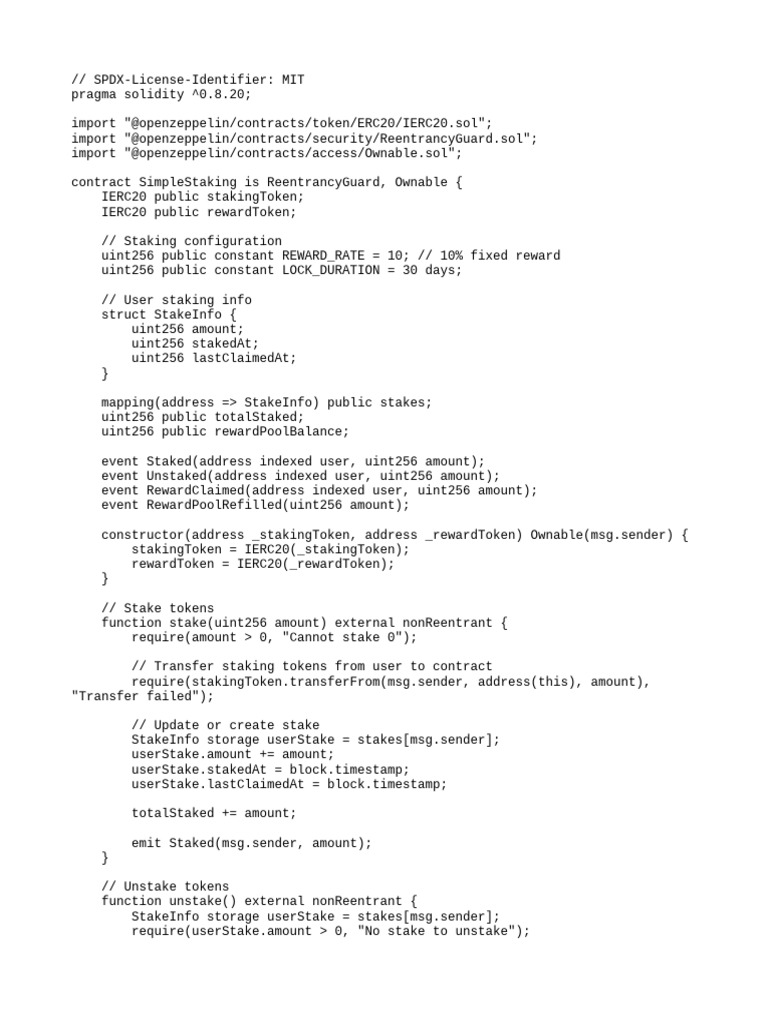 Simple Staking Contract - Sol | PDF | Computing | Computer Architecture