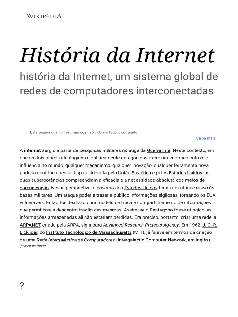 História da Internet: Origem e Evolução | PDF | Rede de computadores ...