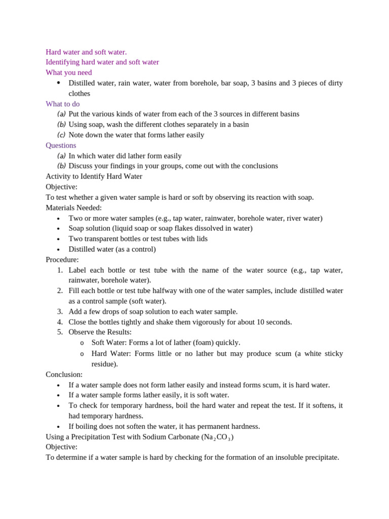 Testing Hard and Soft Water | PDF | Sodium Carbonate | Magnesium