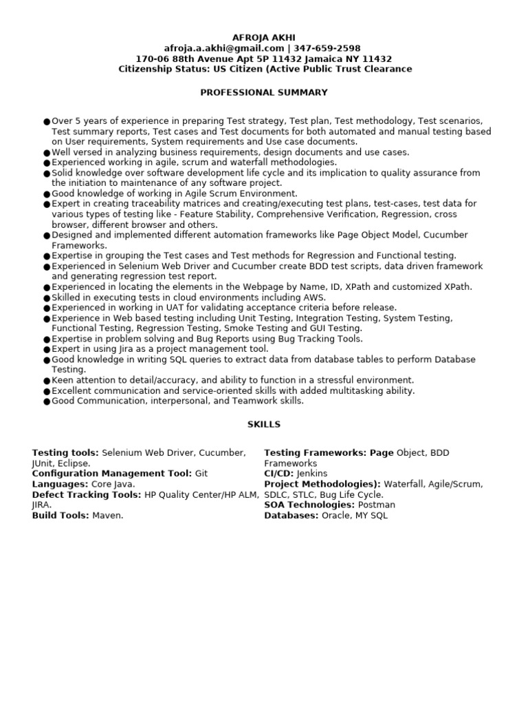 QA Automation Tester Resume Summary | PDF | Software Testing | Selenium ...