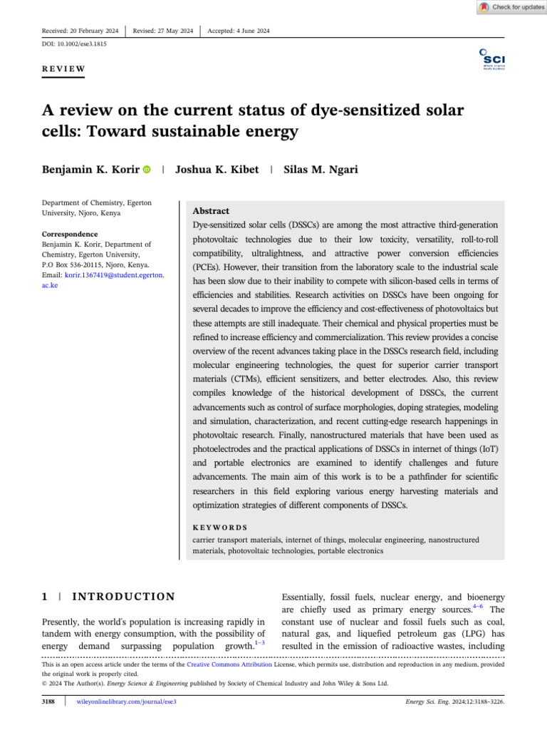 Energy Science Engineering - 2024 - Korir - A Review On The Current ...