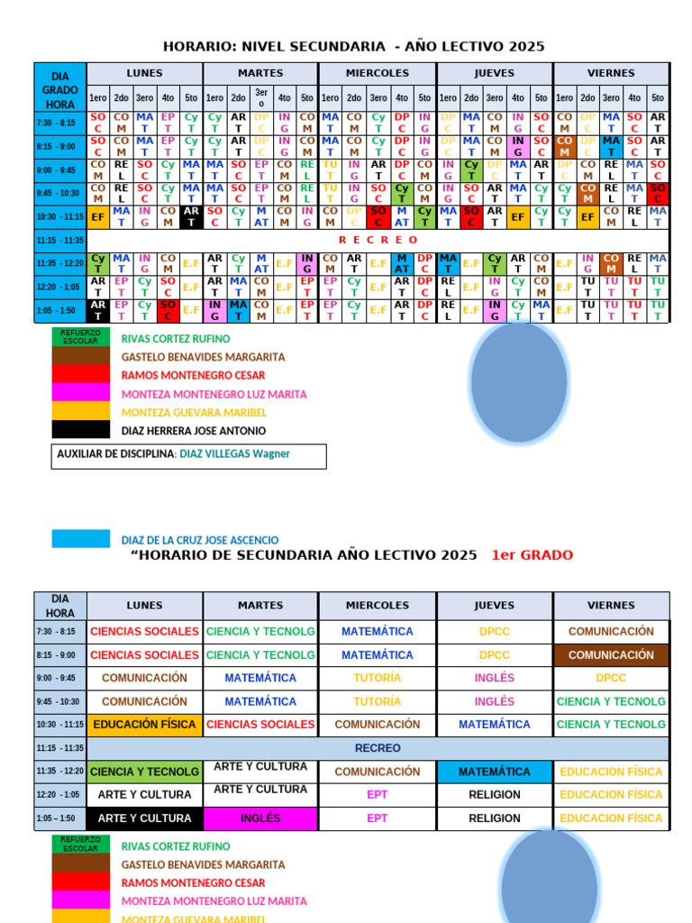 Horario Escolar Secundaria 2025 | PDF | Educación Física | Science
