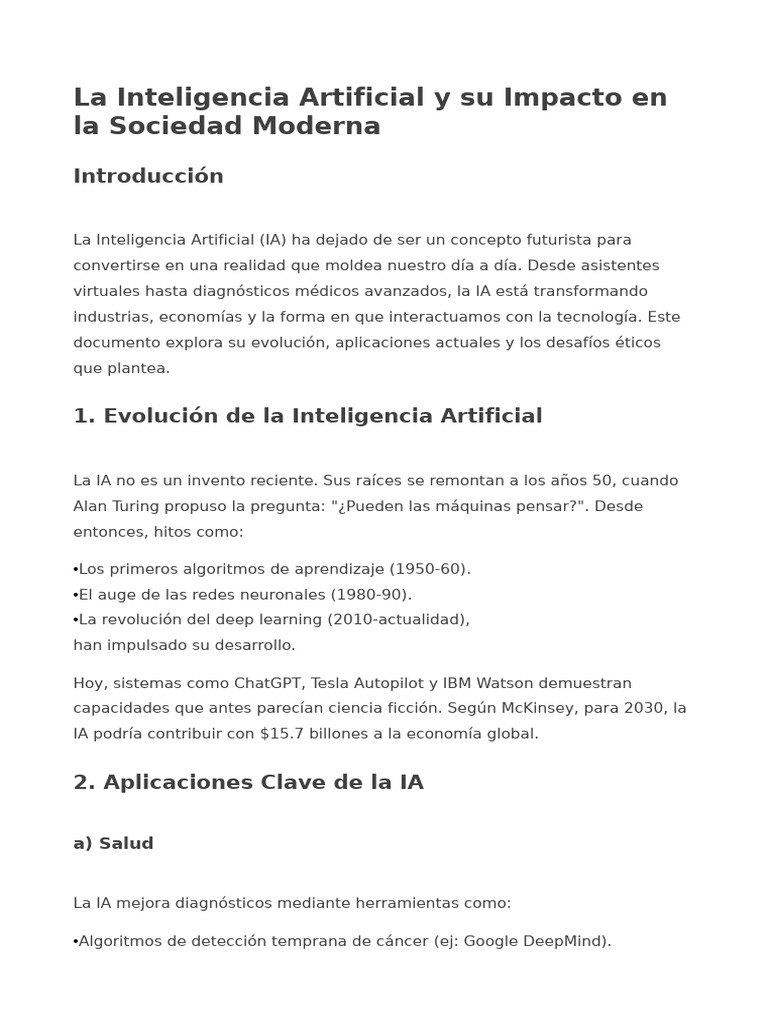 Impacto de la IA en la Sociedad Actual | PDF | Inteligencia artificial ...