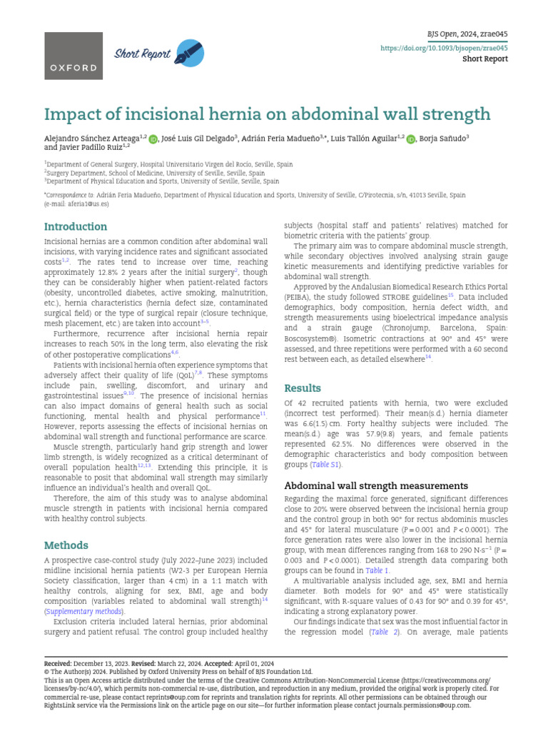 Impact of Incisional Hernia On Abdominal Wall Strength - Zrae045 | PDF ...