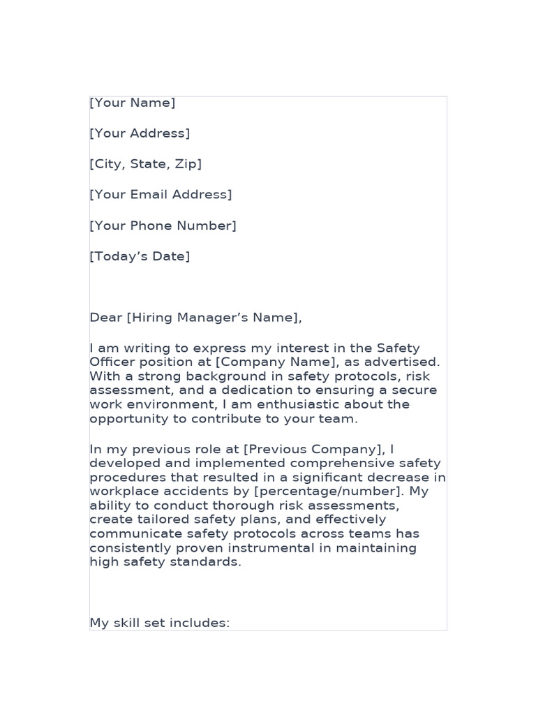 Safety Officer Application Letter | PDF