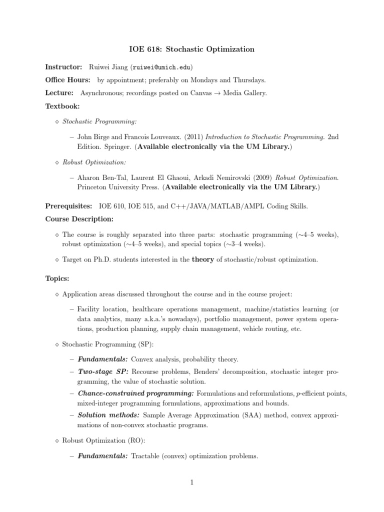 IOE 618: Stochastic Optimization Course | PDF | Mathematical ...