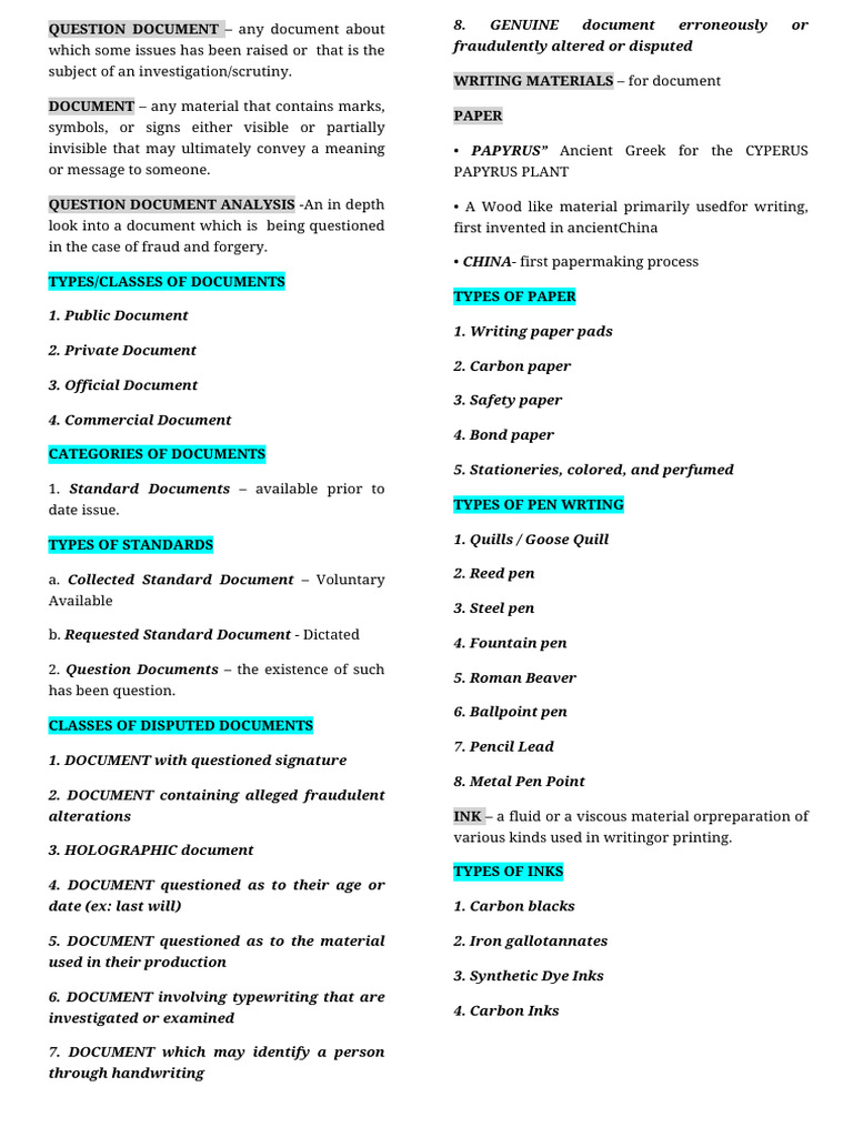 Questioned Document Analysis Guide | PDF | Pen | Ink