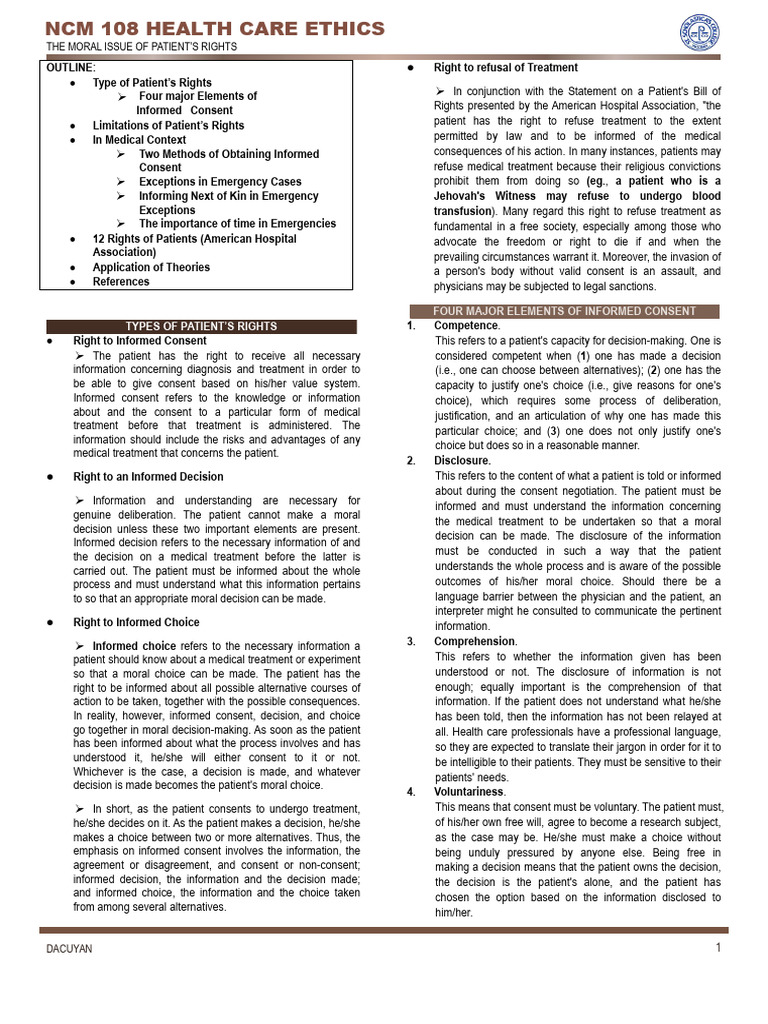 Patient Rights and Informed Consent Guide | PDF | Informed Consent | Rights