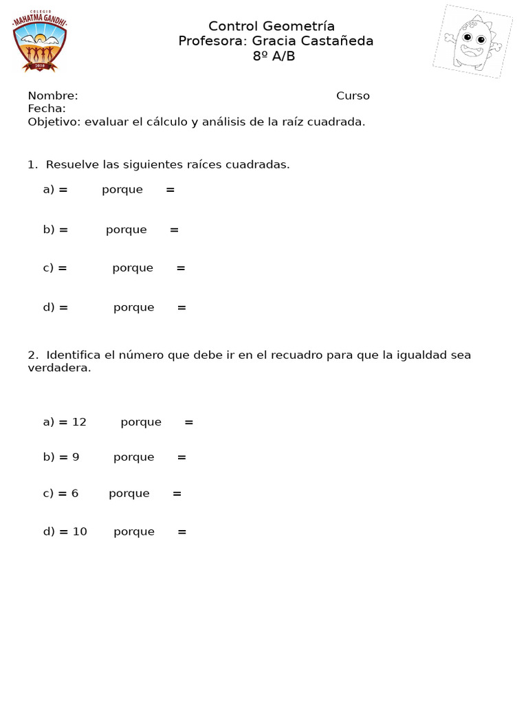 Control Octavo Basico Material | PDF