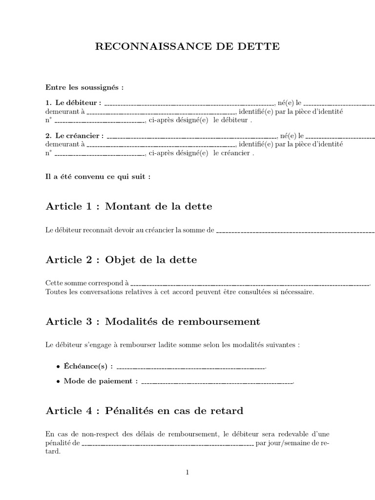 Modèle de reconnaissance de dette | PDF