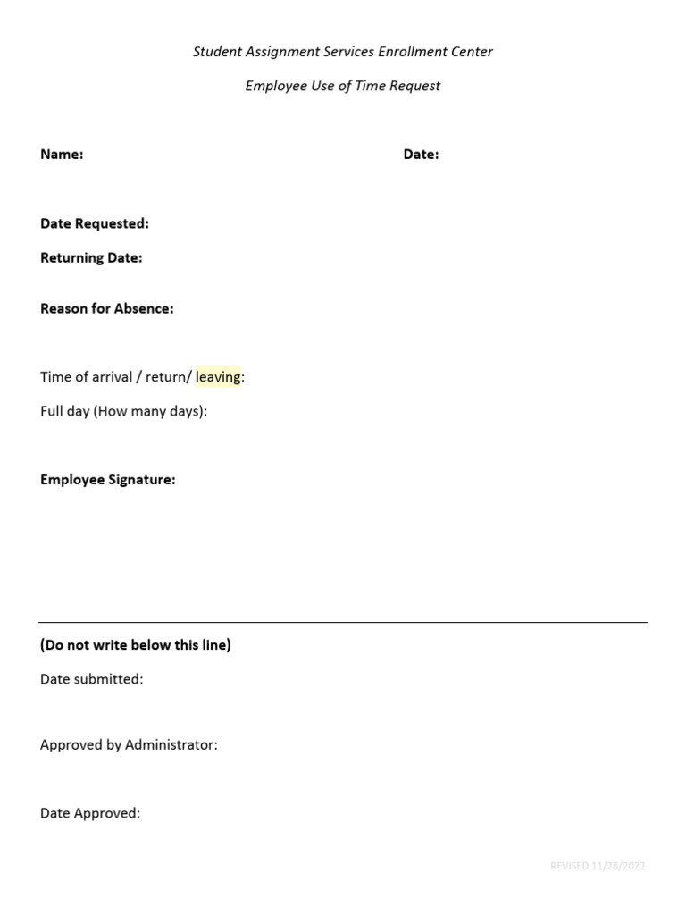 1-1-25 SAS - Employee Use of Time Request - Blank | PDF