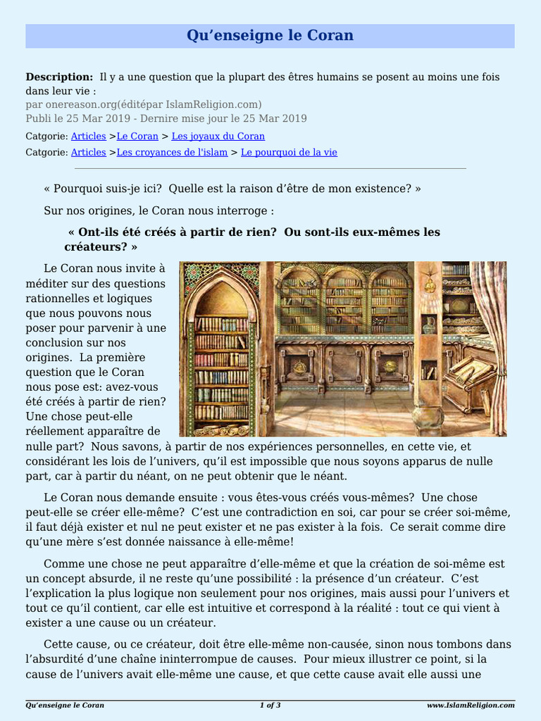 Le sens de l'existence selon le Coran | PDF | Raison | Dieu