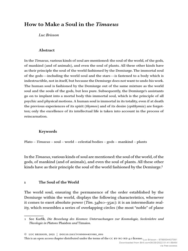 Creating Souls in Plato's Timaeus | PDF | Nous | Soul