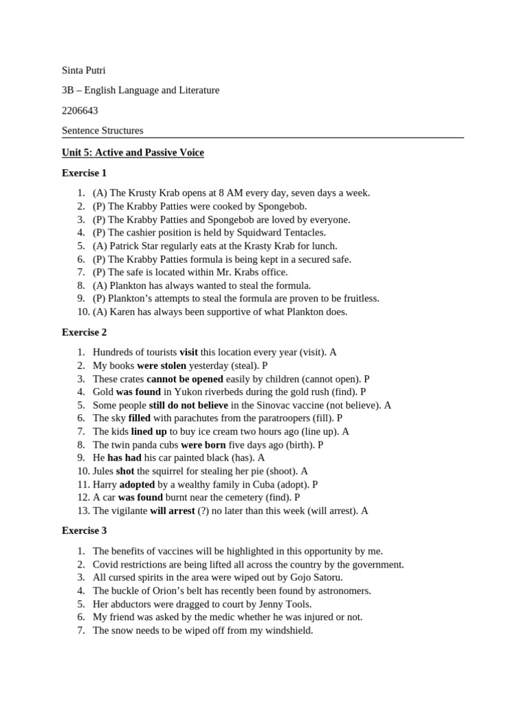 Active Passive Sentstruct | PDF
