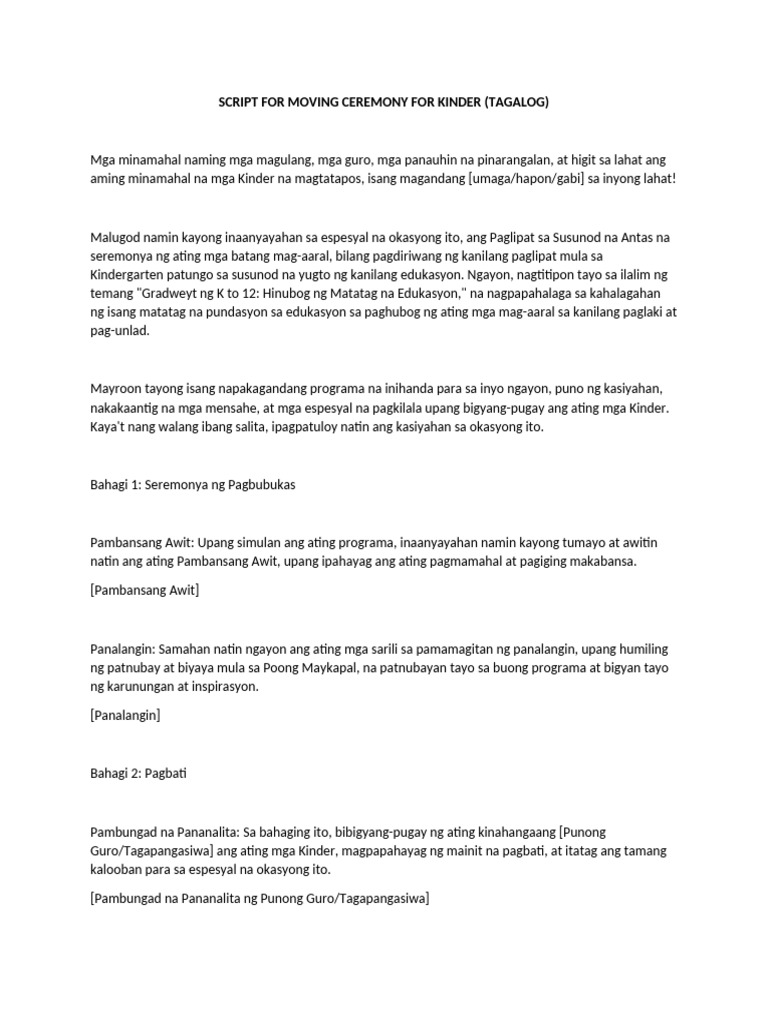 Script For Moving Ceremony For Kinder Tagalog 1 | PDF