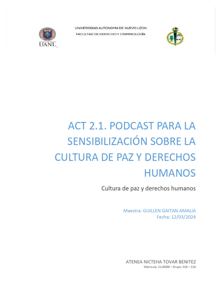 Podcast sobre Cultura de Paz y Derechos Humanos | PDF | Derechos ...