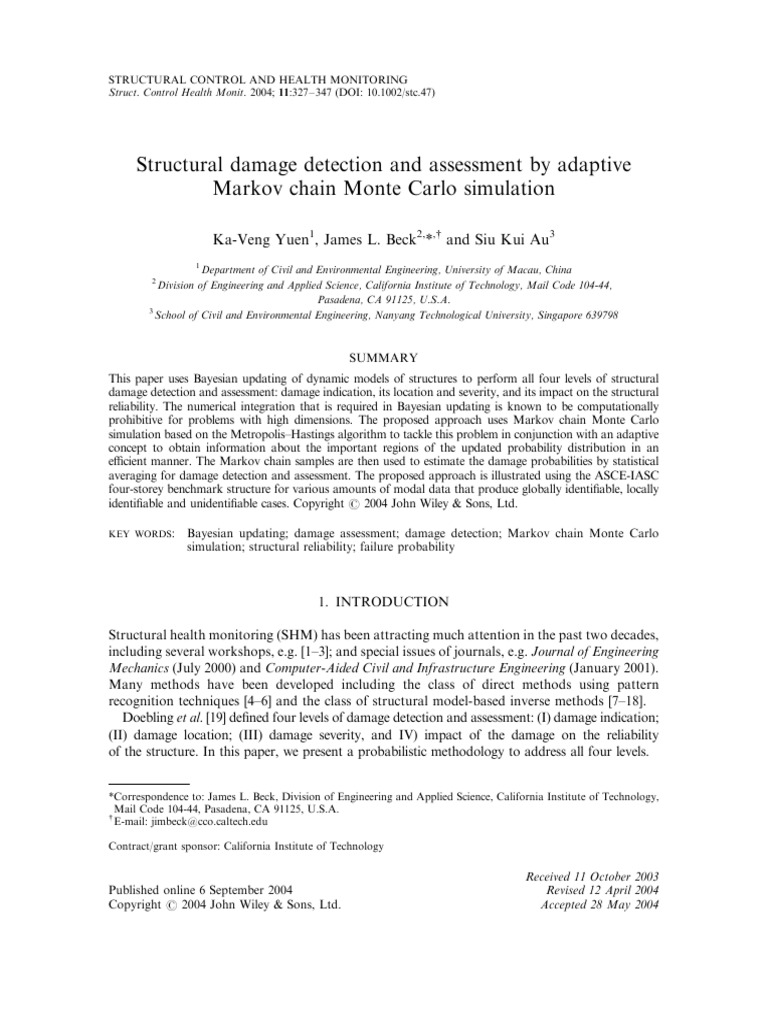 Structural Damage Detection and Assessment | PDF | Statistical Theory ...