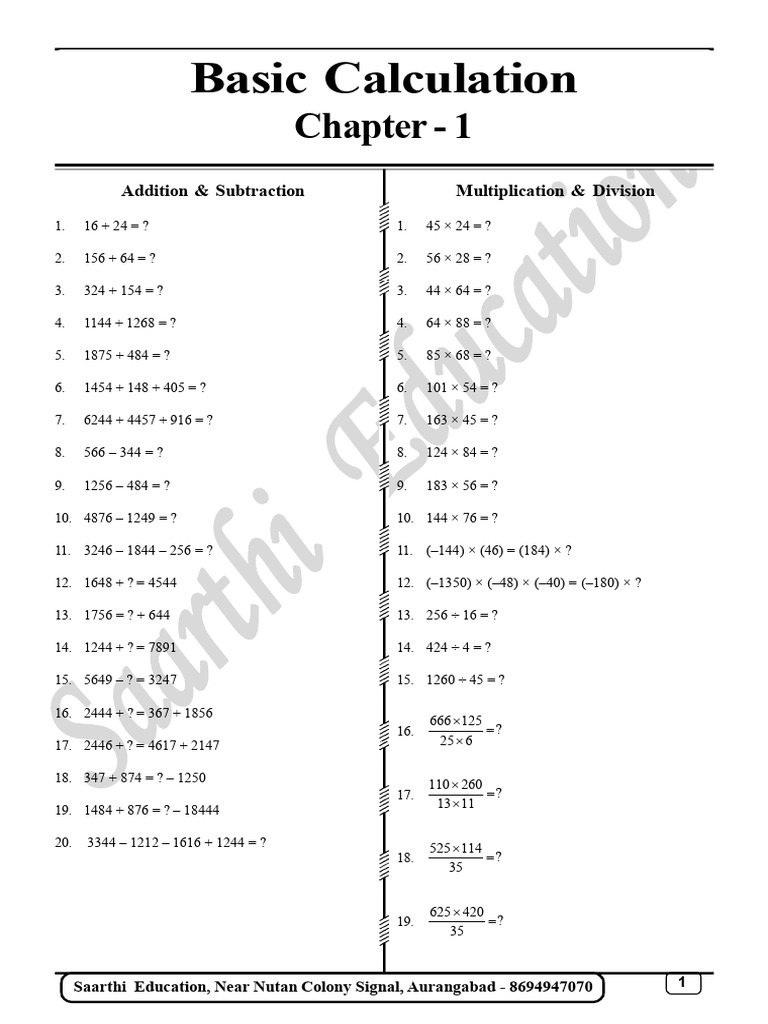 Basic Calculation | PDF | Mathematical Objects | Numbers