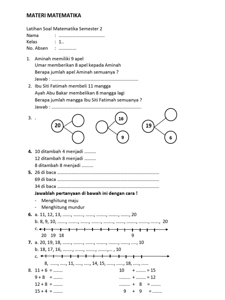 Latihan Soal Matematika Kelas 1 Semester 2 | PDF