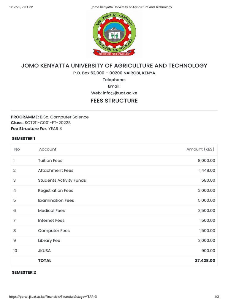 JKUAT Computer Science Fee Structure 2025 | PDF | Kenya