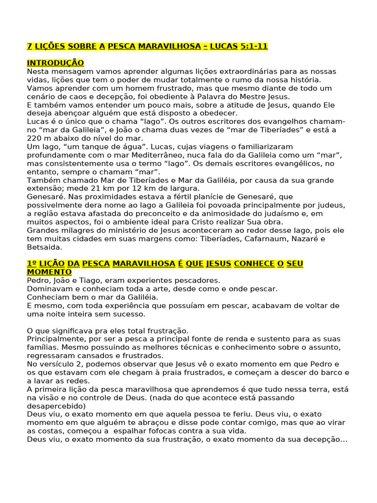 Lições da Pesca Maravilhosa em Lucas 5 | PDF | São Pedro | Jesus