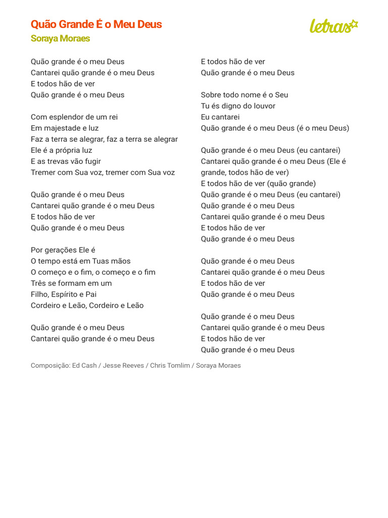 Quão Grande É o Meu Deus - Soraya Moraes (Impressão) | PDF