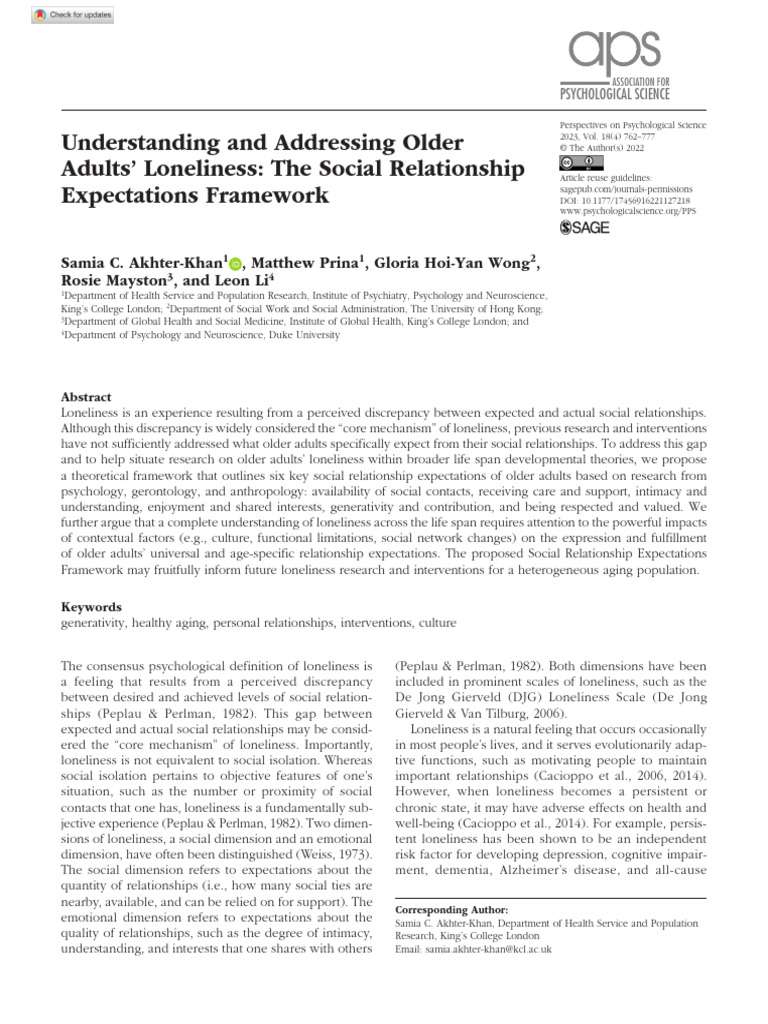 Understanding Loneliness in Older Adults | PDF | Loneliness | Intimate ...