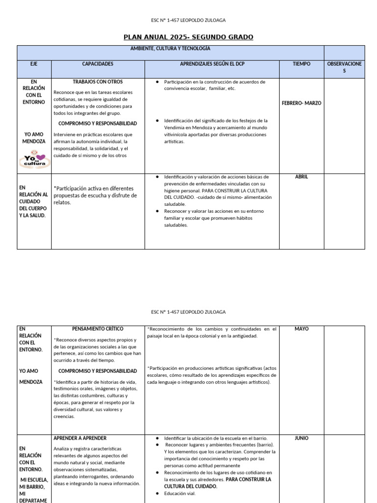 Plan Anual 2025: Segundo Grado Mendoza | PDF | Aprendizaje | Pensamiento