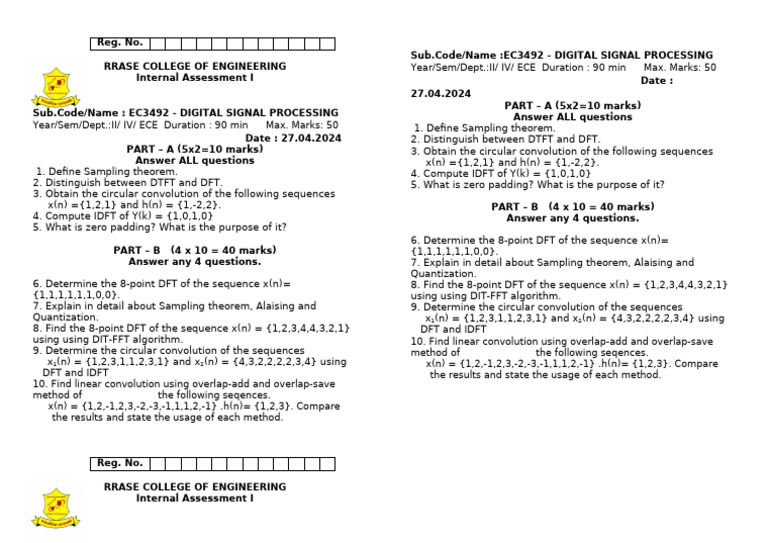 EC3492 Digital Signal Processing Exam | PDF | Discrete Fourier ...