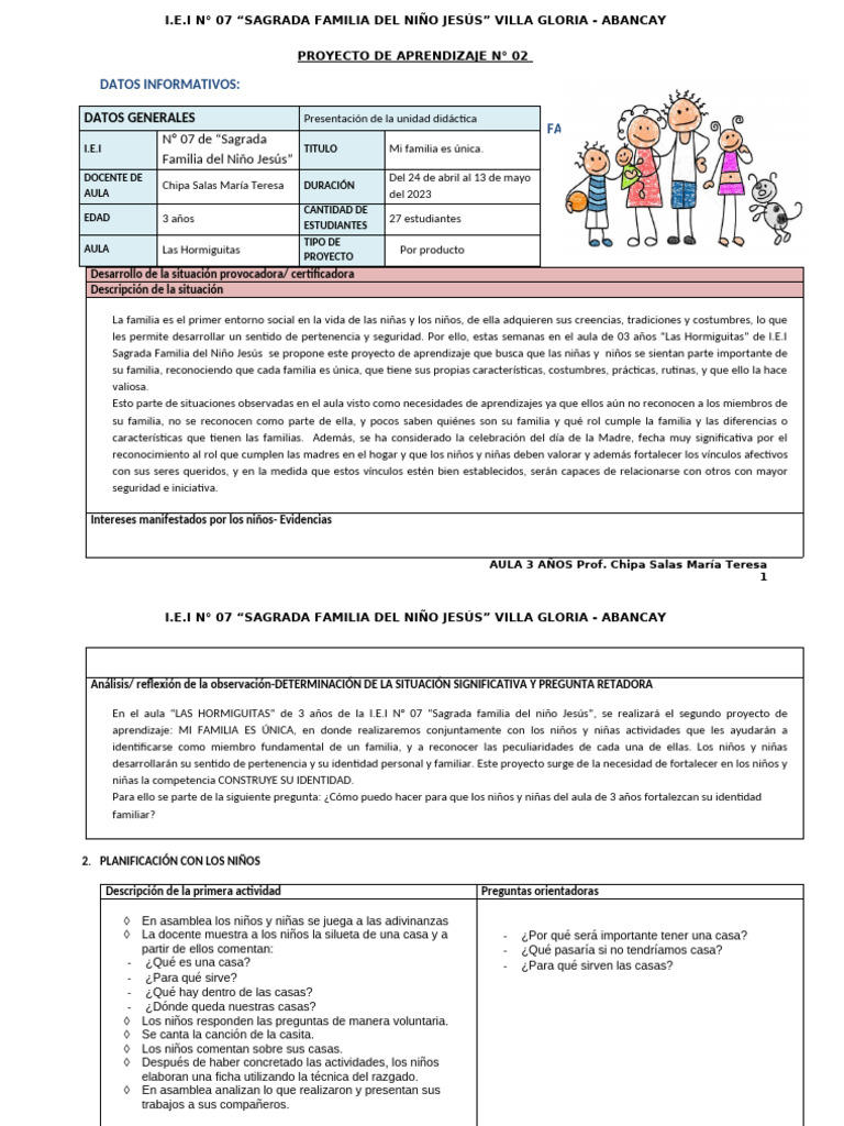 Proyecto "Mi Familia es Única" en I.E.I. | PDF | Amor | Salón de clases