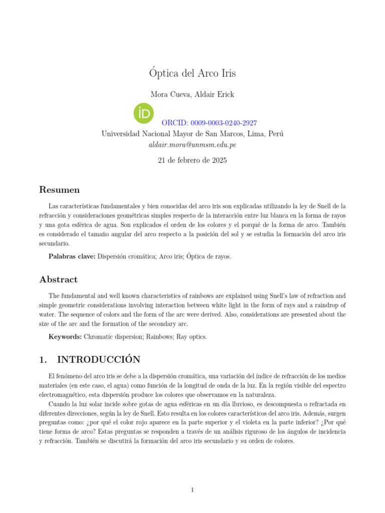 Óptica del Arco Iris y su Formación | PDF | Arco iris | Refracción