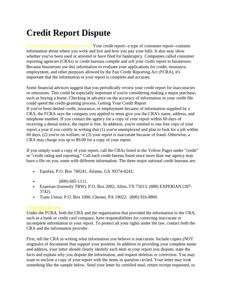 Credit Report Dispute | PDF | Credit History