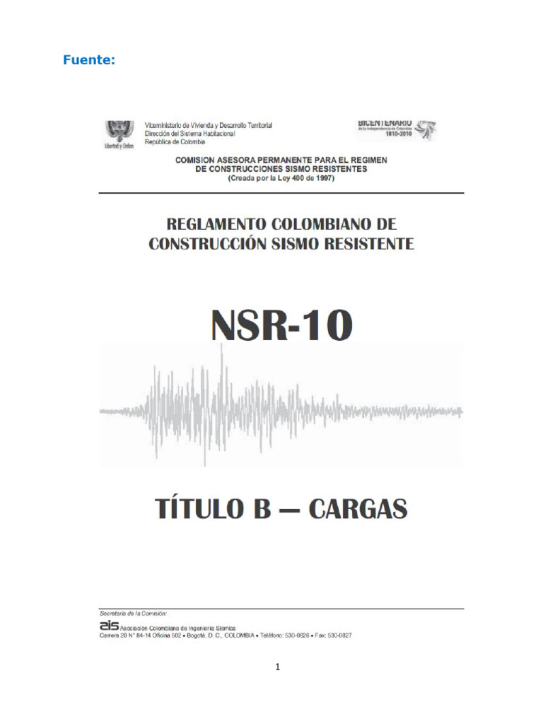 Actualización de Cargas en Normativa NSR-10 | PDF | Resistencia de ...