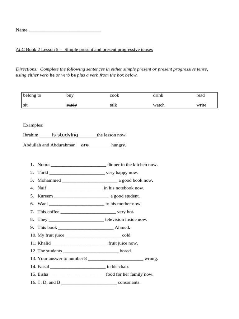 Simple Present vs. Present Progressive Exercises | PDF