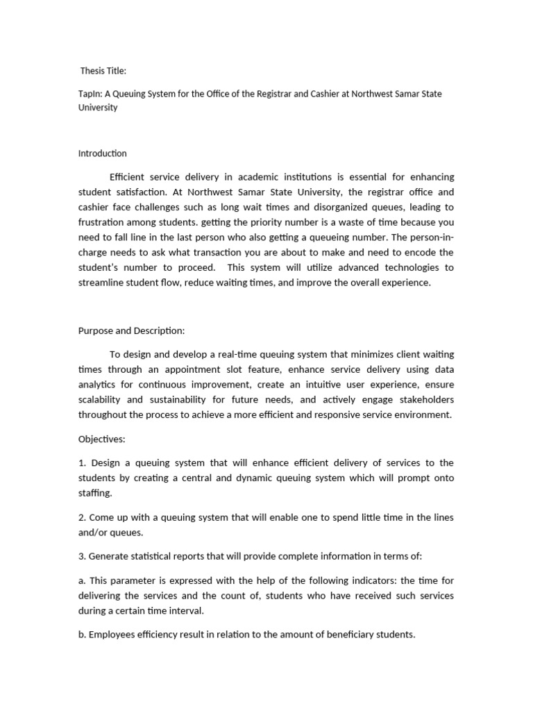Efficient Queuing System for NSSU | PDF