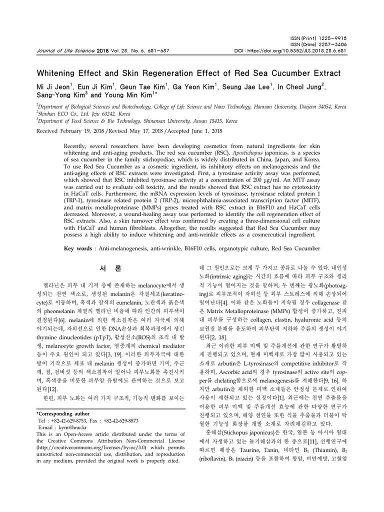 Whitening Effect and Skin Regeneration Effect of Red Sea Cucumber ...