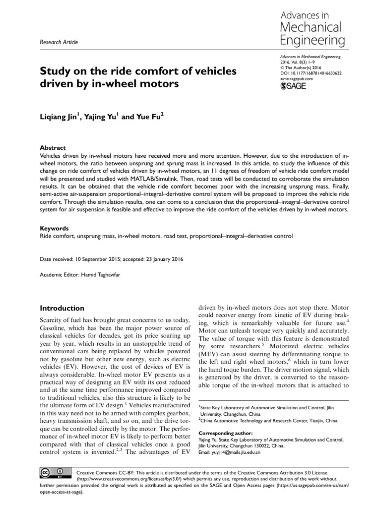 Improving Ride Comfort in In-Wheel Motor Vehicles | PDF | Engines ...