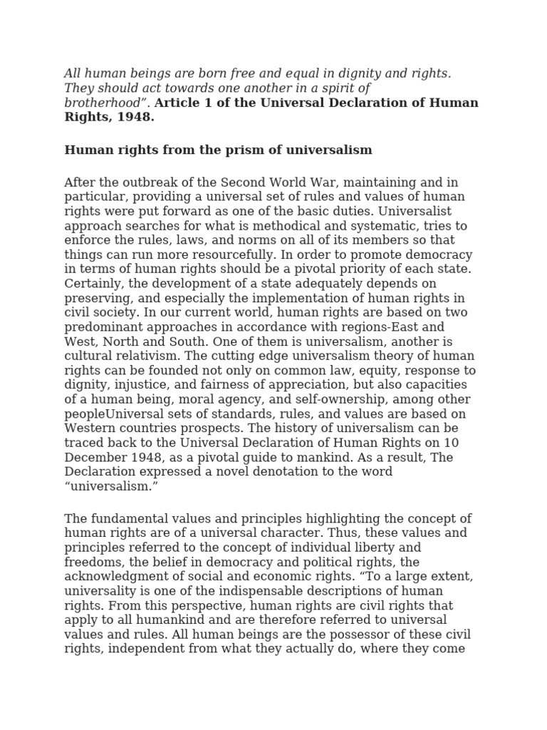 Universalism vs. Cultural Relativism in Human Rights | PDF | Just War ...