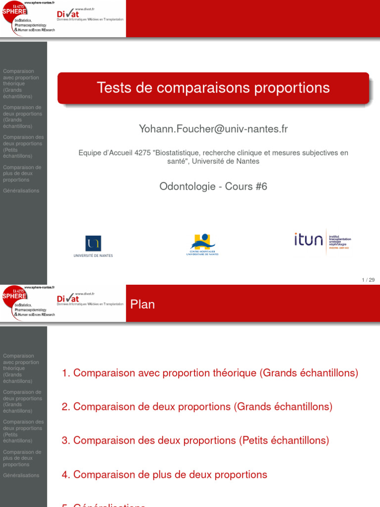 Comparaison des Proportions en Statistique | PDF