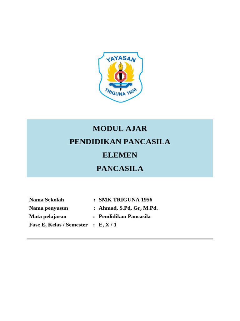 Modul Ajar Pendidikan Pancasila SMK | PDF