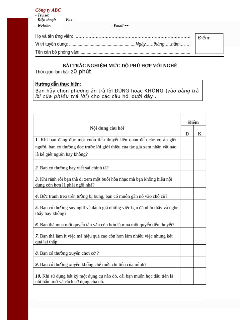 1 Test Muc Do Phu Hop Voi Nghe | PDF